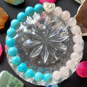 Rose Quartz and Turquoise Precious Stones Bracelet